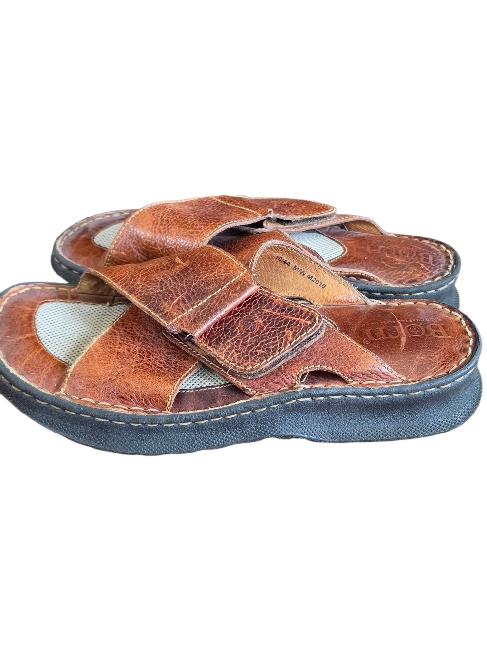 Born Brown Leather Slide Sandals Mens Size 10 Adjustable